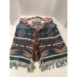 Native American Aztec Vest Shawl Woven wool pastel geometric design